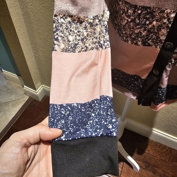 Color block Button-Up Long Sleeve Shirt M Patchwork Disco Boho 90's 70's Trucker - Picture 7 of 12